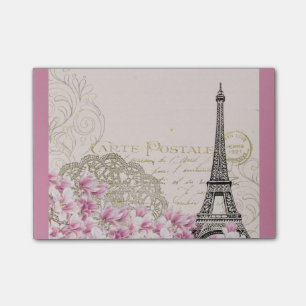 Bloco Post-it Colagem em Torre Eiffel Vintage com Flores-de-Oz R