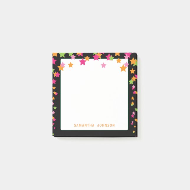Bloco Post-it Confetti de Estrelas com Cor Brilhante, Personaliz (Frente)