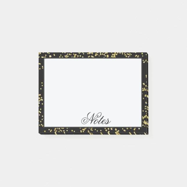Bloco Post-it Confetti Preto e Dourado Personalizado (Frente)