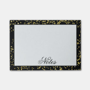 Bloco Post-it Confetti Preto e Dourado Personalizado