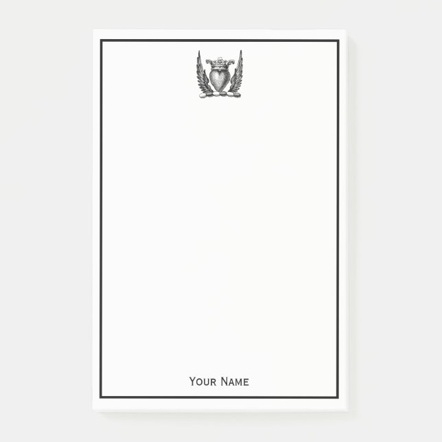 Bloco Post-it Coração Heráldico com Casaco de Asas de Armamento (Frente)