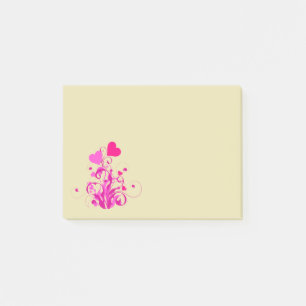 Bloco Post-it Corações decorativos cor-de-rosa com espirais e cu