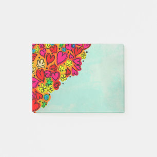 Bloco Post-it Corações e Flores de Dodle Desenhados à Mão Bonita