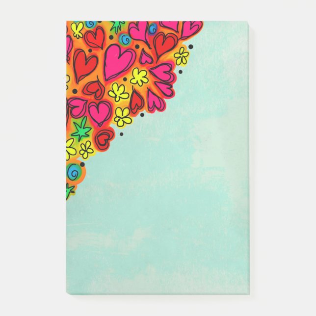 Bloco Post-it Corações e Flores Fofos Desenhados à Mão (Frente)