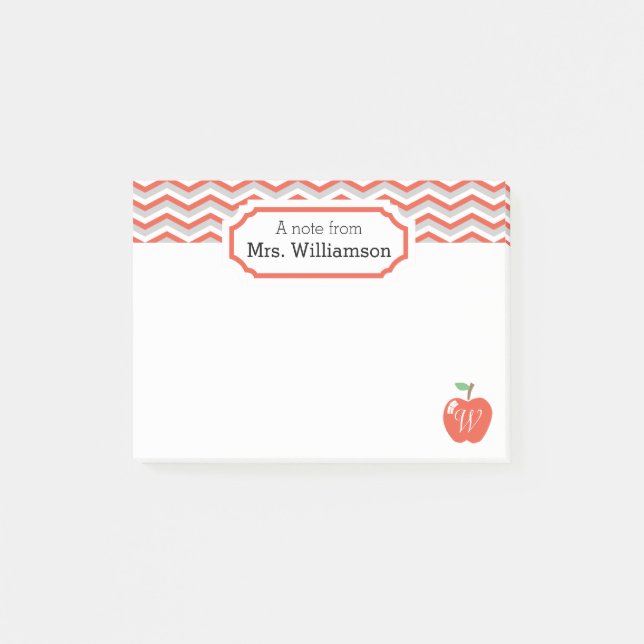 Bloco Post-it Coral Chevron Peach/Apple Monogramed Professor Not (Frente)