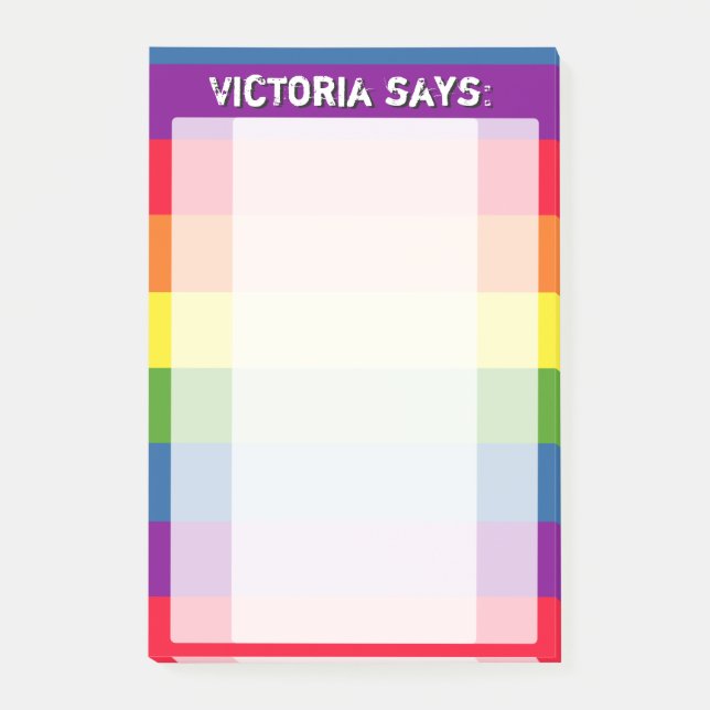 Bloco Post-it Cores do arco-íris com texto personalizado (Frente)