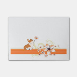 Bloco Post-it Corgi de Galês com flor