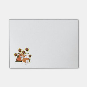Bloco Post-it Corgi de Galês com girassóis