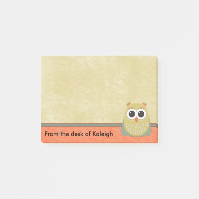 Bloco Post-it Coruja Amarela Verde e Laranja Personalizada Fofa (Frente)