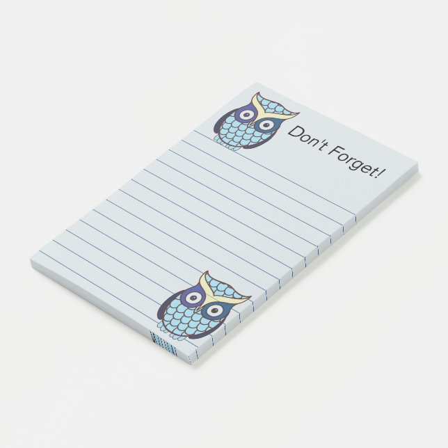 Bloco Post-it Coruja Azul Fofa  Com Linhas (Inclinado)