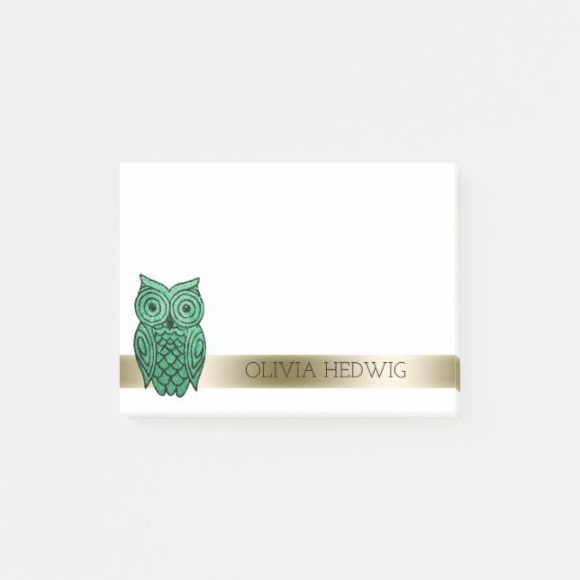 Bloco Post-it Coruja bonito ouro verde conhecido personalizado (Frente)