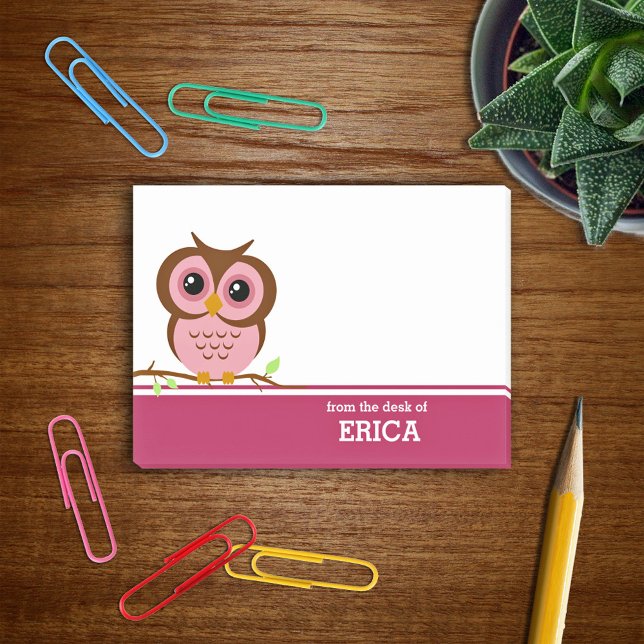 Bloco Post-it Coruja rosa-rosa-branca personalizada (Criador carregado)