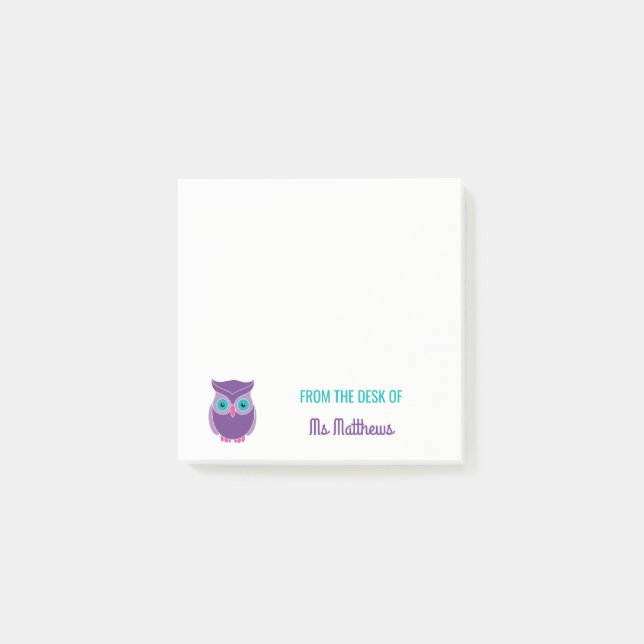 Bloco Post-it Coruja roxa personalizada professor da mesa de (Frente)
