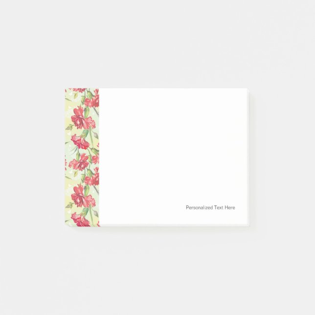 Bloco Post-it Cravos vermelhos em verde com borboletas (Frente)