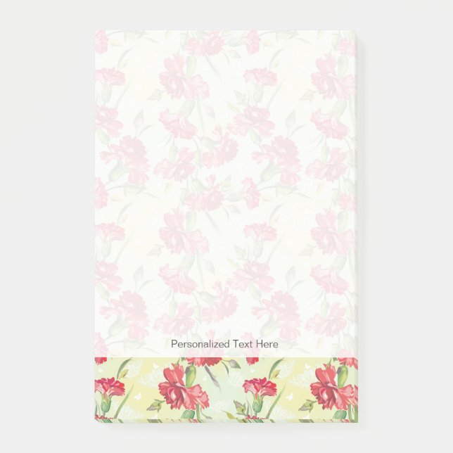 Bloco Post-it Cravos vermelhos no verde com borboletas (Frente)
