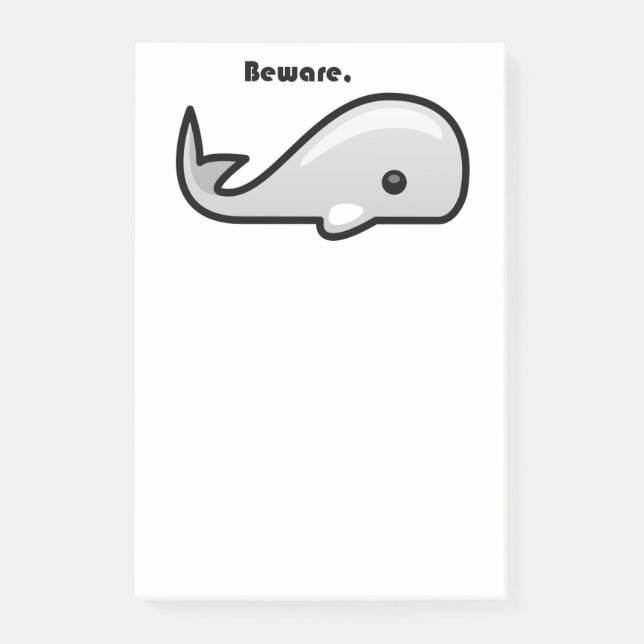 Bloco Post-it Cuidado com o desenho da baleia branca (Frente)