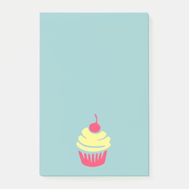Bloco Post-it Cupcake rosa e amarelo com cereja no topo (Frente)