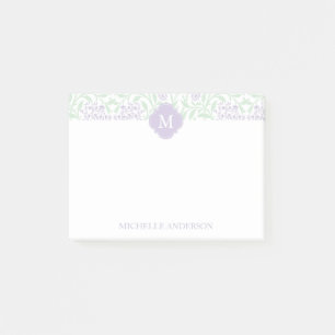 Bloco Post-it Damasco floral Monogrammed do verde e da lavanda