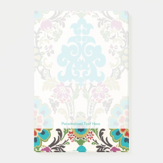 Bloco Post-it Damask Floral Patternos Plum Turquoise (Frente)