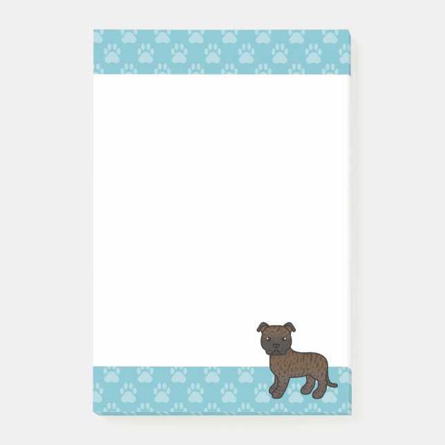 Bloco Post-it Desenho de Cão Staffordshire Bull Terrier Brindle (Frente)