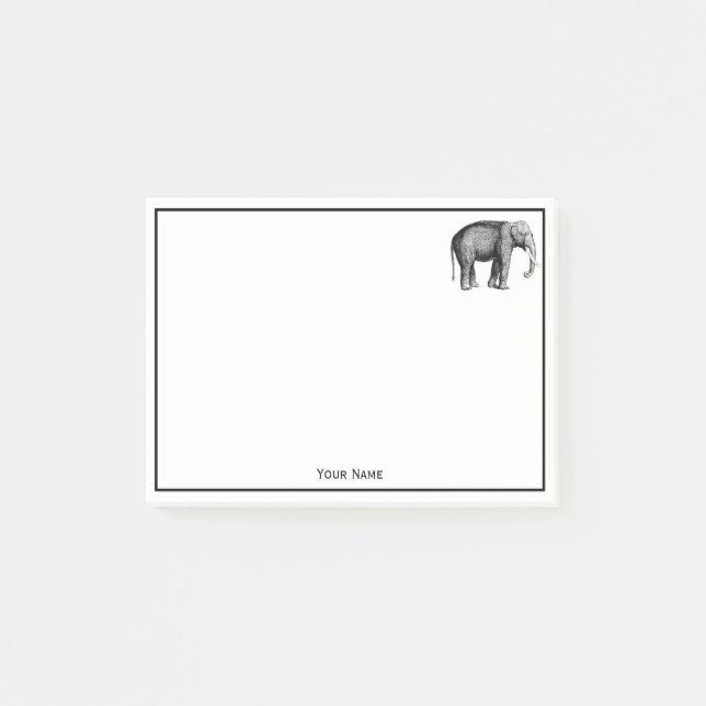 Bloco Post-it Desenho de Elefante Vintage (Frente)