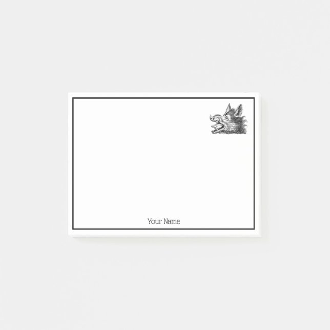 Bloco Post-it Desenho em Preto e Branco de Cabeça de Javali Anti (Frente)