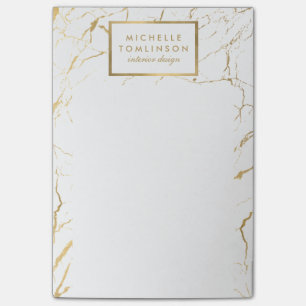Bloco Post-it Designer de mármore branco e Dourado