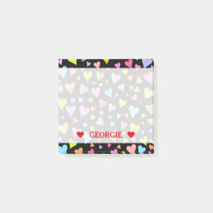 Bloco Post-it Diversão, Amor, Coração Colorida Padrão e Nome