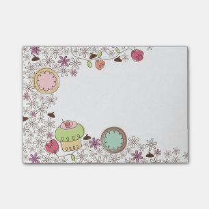 Bloco Post-it Doodles doces da padaria das flores dos cupcakes