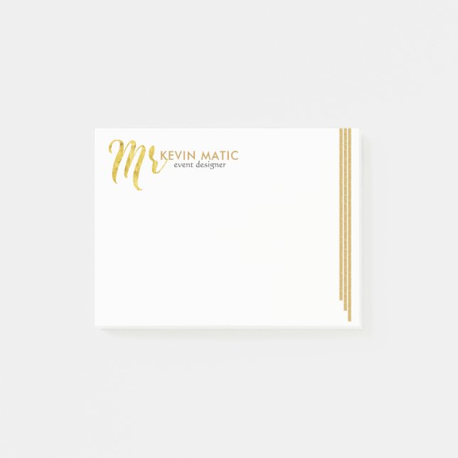 Bloco Post-it Dourada Tipografia Sr. Dourado Stripes Modern Desi (Frente)