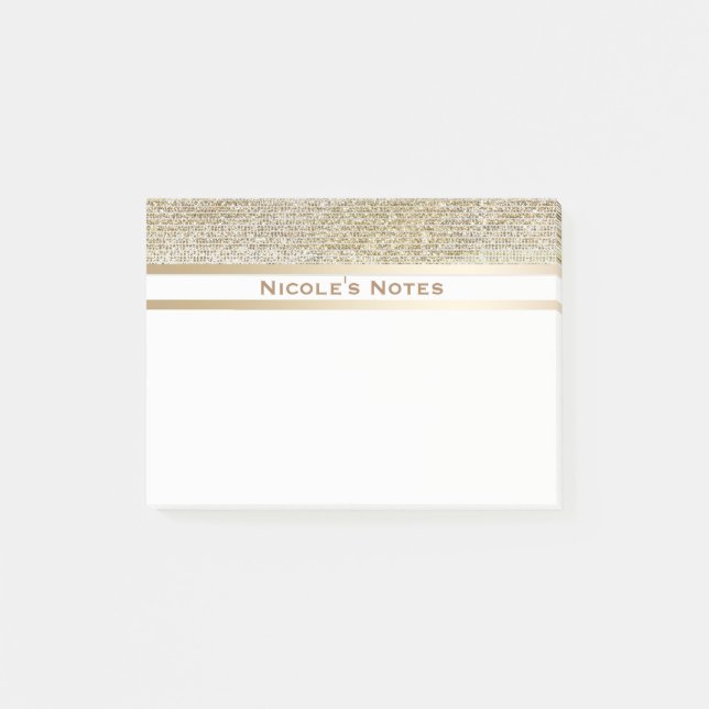 Bloco Post-it Dourado Branco Brilho Glam Moderno Personalizado (Frente)