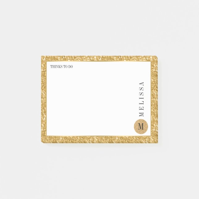 Bloco Post-it Dourado brilho e Design branco moderno (Frente)