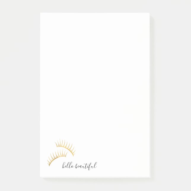 Bloco Post-it Dourado Eyelashes Olá Linda (Frente)