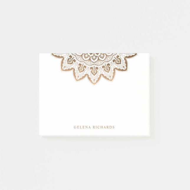 Bloco Post-it Dourado Medalhão Shimmer Elegante Mandala Horizont (Frente)