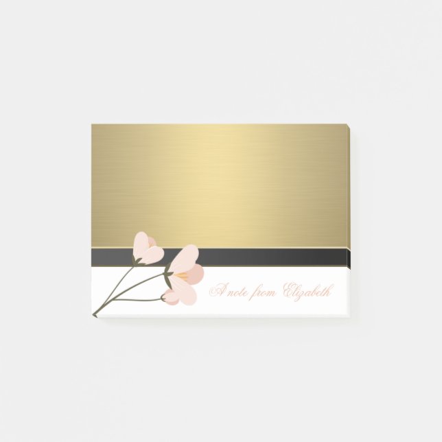 Bloco Post-it Elegante Na moda Chic Girly, Faux Dourado, Rosa (Frente)