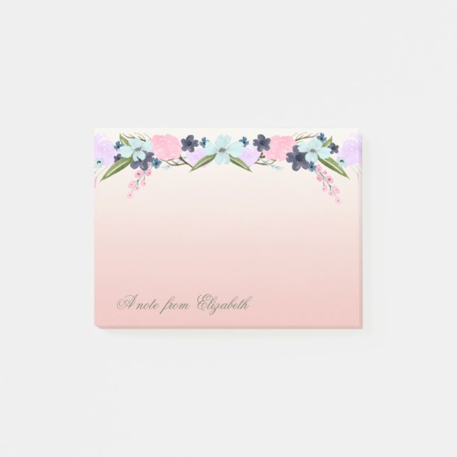 Bloco Post-it Elegante Na moda Girly , Aquarela Flores (Frente)
