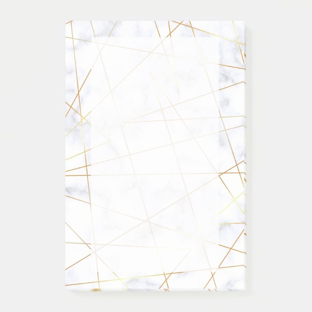 Bloco Post-it elegante pintinho branco marble faux gold geométri (Frente)