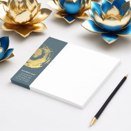 Bloco Post-it Elegante YOGA Azul e ZEN Dourado Símbolo Brushstro