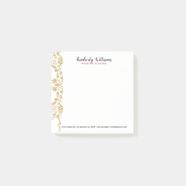 Bloco Post-it Ênfase Floral da Lente Dourada (Frente)