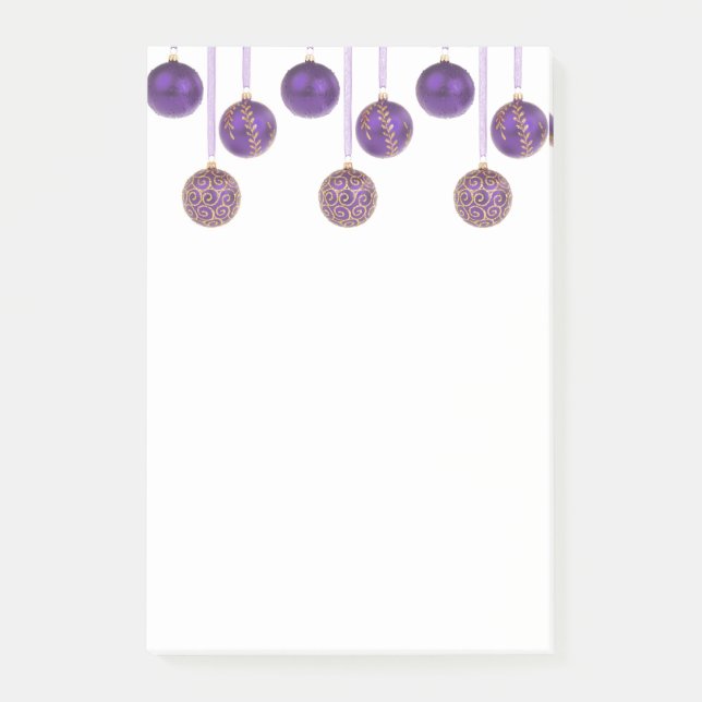 Bloco Post-it Enfeites de Natal Roxo Dourado (Frente)
