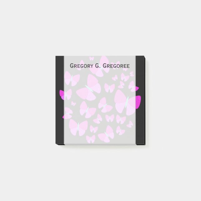 Bloco Post-it Enxame de borboletas artísticas + Nota conhecida (Frente)