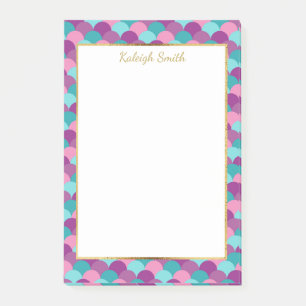 Bloco Post-it Escalas de Sereia Dourada Azul Roxo Personalizadas