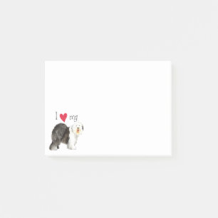 Bloco Post-it Eu amo meu Sheepdog inglês velho