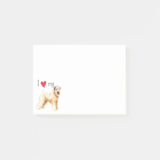 Bloco Post-it Eu amo meu Terrier Wheaten revestido macio (Frente)