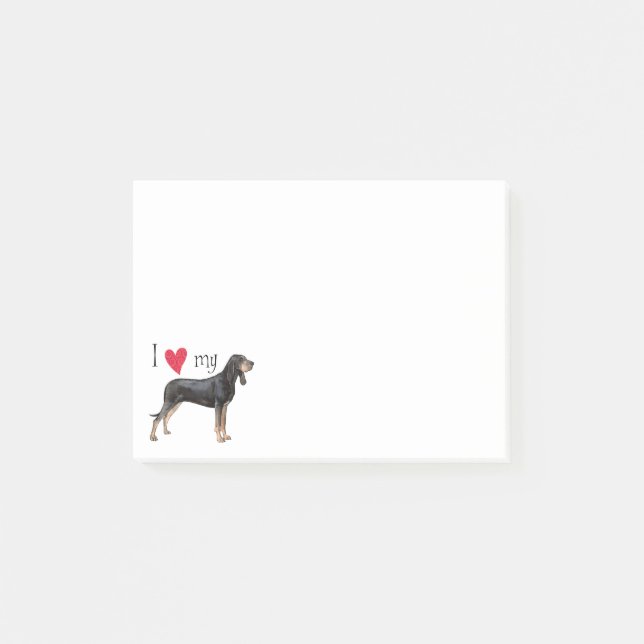 Bloco Post-it Eu amo meus preto e Coonhound de Tan (Frente)
