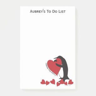 Bloco Post-it Eu Te Amo Mais! Pinguim e Coração Vermelho Perso
