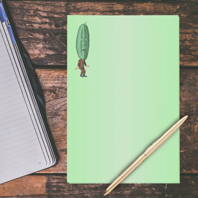 Bloco Post-it Fantasy Pickle Man Brown Suit (Silly man brown suit big green pickle head with face on light green large post it notes.)