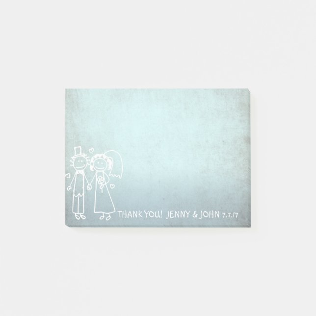 Bloco Post-it Favor De Casamento Obrigado Chalkboard Grungy Blue (Frente)