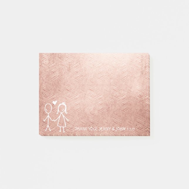 Bloco Post-it Favor De Casamento Obrigado Pastel Dourado Rosa (Frente)
