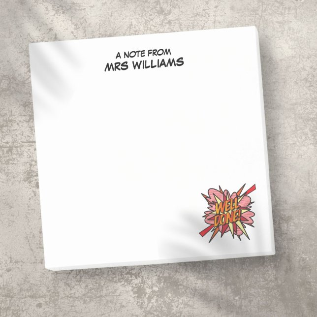 Bloco Post-it FEITO COM EXPERTISE Nome Personalizado Diversão Re (WELL DONE Your Name Fun Retro Comic Book Pop Art Post-it Notes)